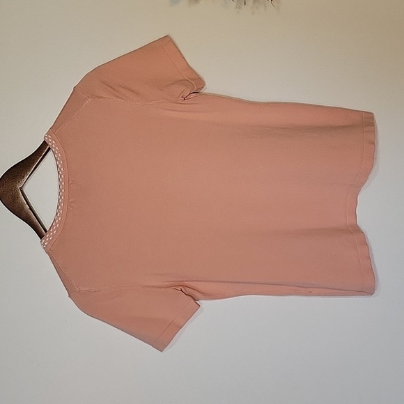 Pink Karl Lagerfeld knit t-shirt with white stitching detail on neckline. Small - Picture 6 of 8